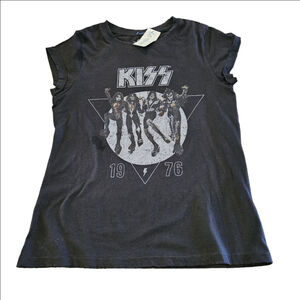 Women's Recycled Karma Black 1976 Kiss Band Graphic Tee M
